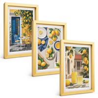 BILDER SET 3er Set - 20x30 cm Goldrahmen - Zitronengarten mit Getränken - Goldfarben, Kunststoff (20/30cm) - TULUP