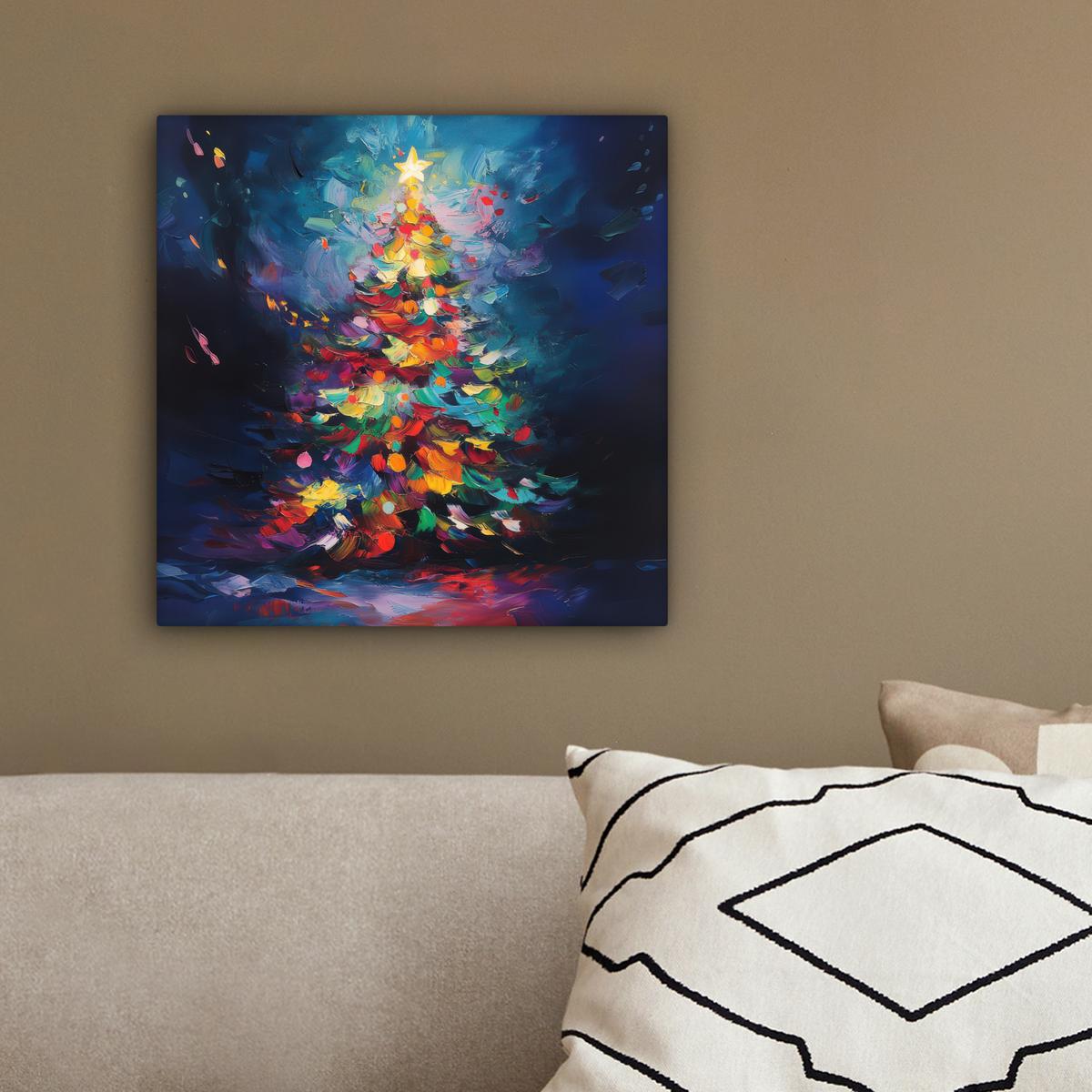 LEINWANDBILD Weihnachtsbaum - Weihnachten - Abstrakt - Farbenfroh Deko Wohnzimmer 20x20 cm - Multicolor, Textil (20/20cm) - MuchoWow