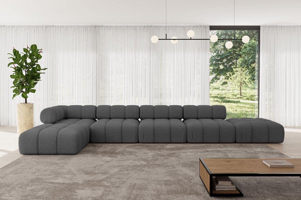 ECKSOFA modulares Sofa Kerru-L3 - 475x190x70 cm Grau Bouclé - Grau, Holzwerkstoff/Textil (475/190cm) - ALTDECOR