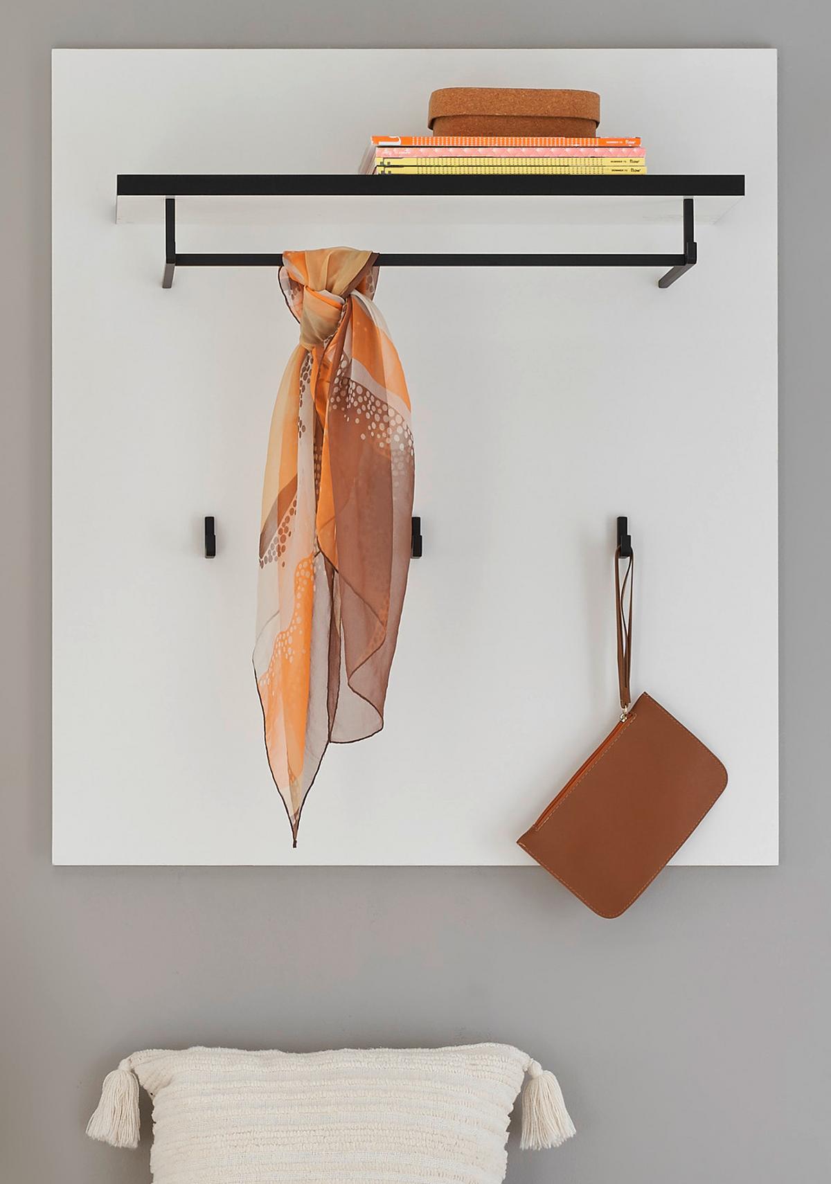 GARDEROBENPANEEL weiß 79 cm, Wandgarderobe mit Kleiderstange - Weiß Hochglanz, Holzwerkstoff/Metall (79/89/25cm) - Furn.Design