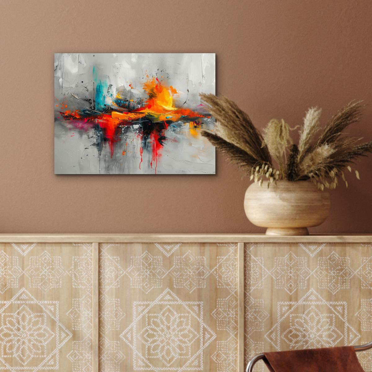 METALLBILD Moderne Kunst - Orange - Grau - Abstrakt 40x30 cm - Hellgrau, Metall (40/30cm) - MuchoWow