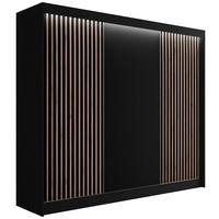 KLEIDERSCHRANK mit LED, Lamel-Schiebetüren VILANv2 - 250 cm Schwarz + Lamelle Eiche Wotan - Eiche Wotan/Schwarz, Holzwerkstoff (250/215/61cm) - ALTDECOR