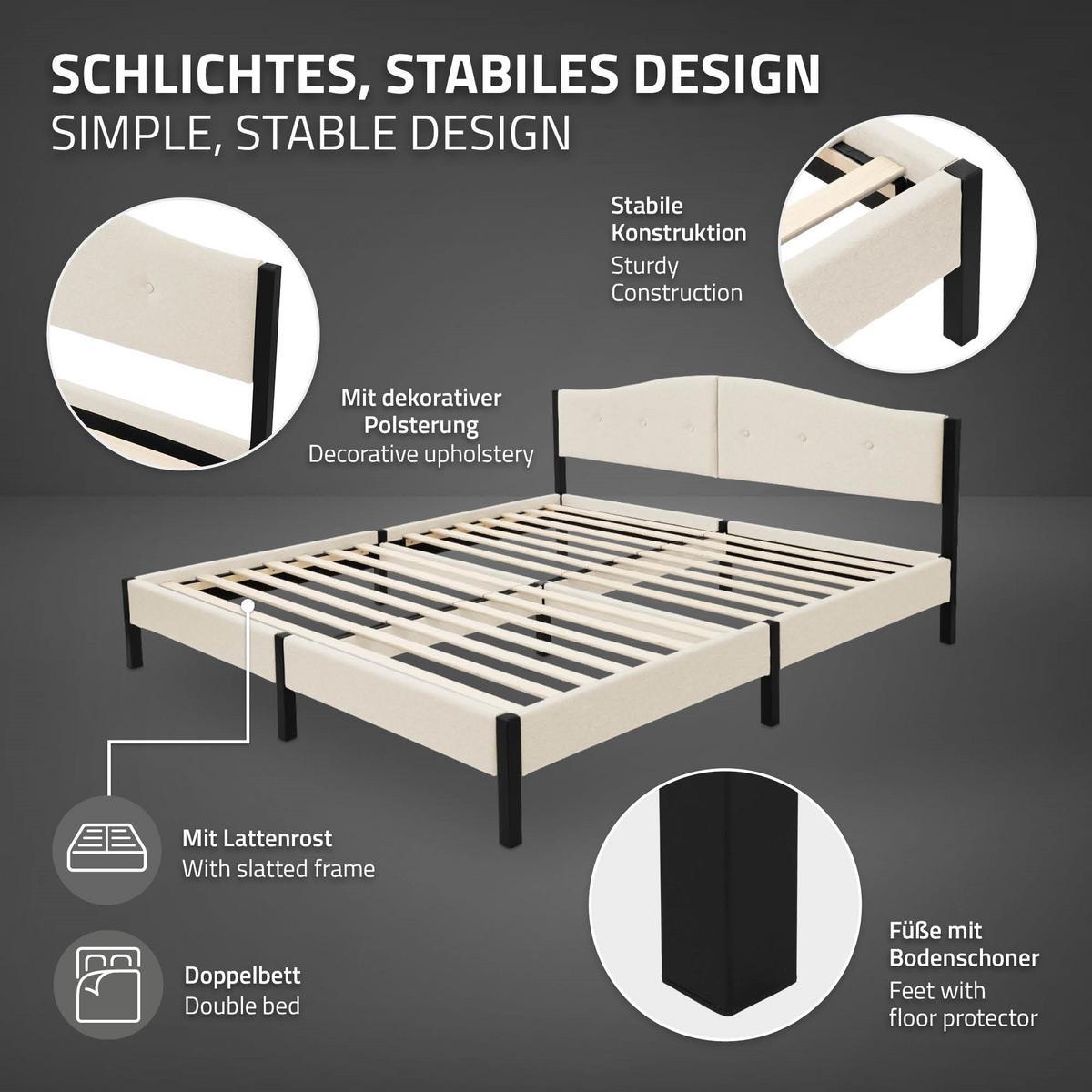 POLSTERBETT 180x200 cm Beige mit Lattenrost und Leinenstoff - Beige, Holzwerkstoff/Textil (180/200cm) - ML-DESIGN