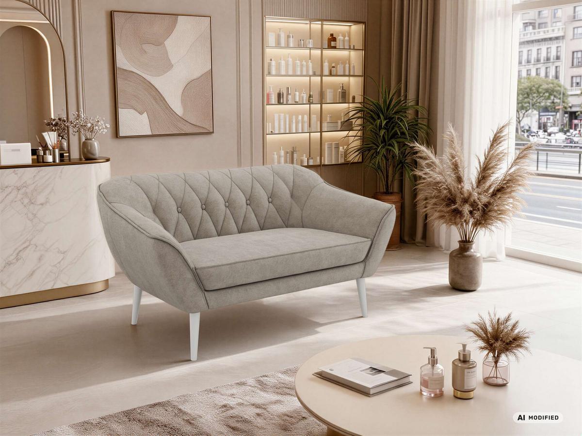 2-SITZER-SOFA PIRS - Greige Stukture - Weiße Beine - Greige/Weiß, Holzwerkstoff/Textil (140/75/74cm) - MKS