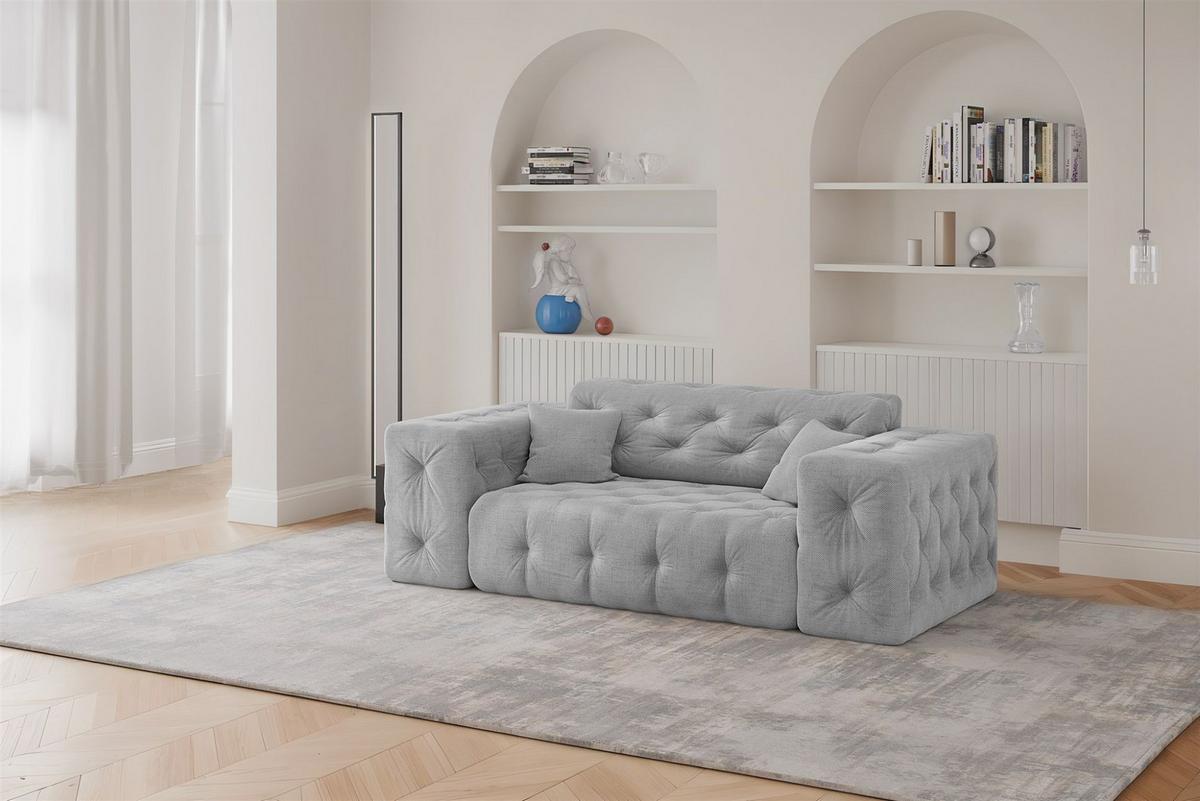 SOFASET Chantal In Moly - Hellgrau, Holzwerkstoff/Textil (186/78/96cm) - Fun Möbel