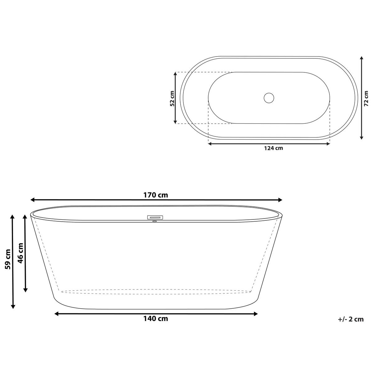 BADEWANNE FREISTEHEND 72/170/59 cm Weiß Havana - Weiß, Kunststoff (73/59/170cm) - Beliani