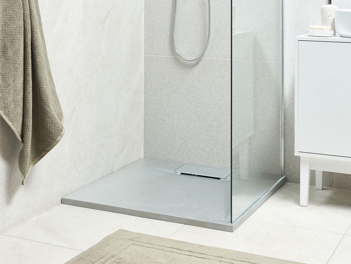 DUSCHWANNE 80/80/3 cm Grau Azzurro - Dunkelgrau/Grau, Kunststoff (80/3/80cm) - Beliani