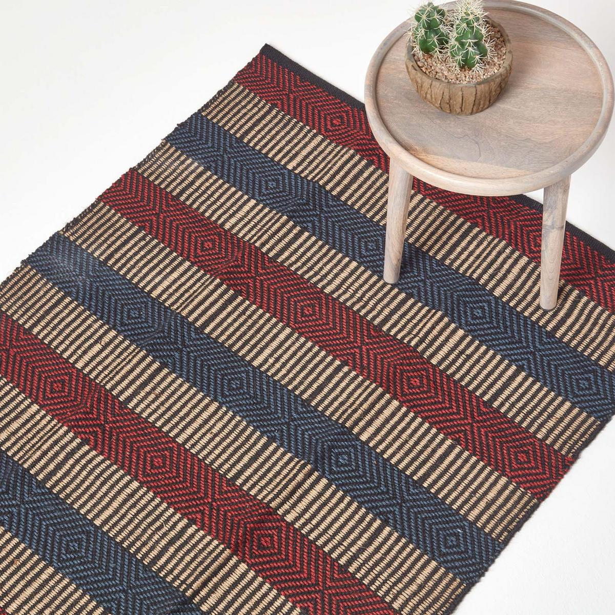 JUTETEPPICH Streifen-Muster 90/150 cm - Multicolor, Naturmaterialen (90/150cm) - Homescapes