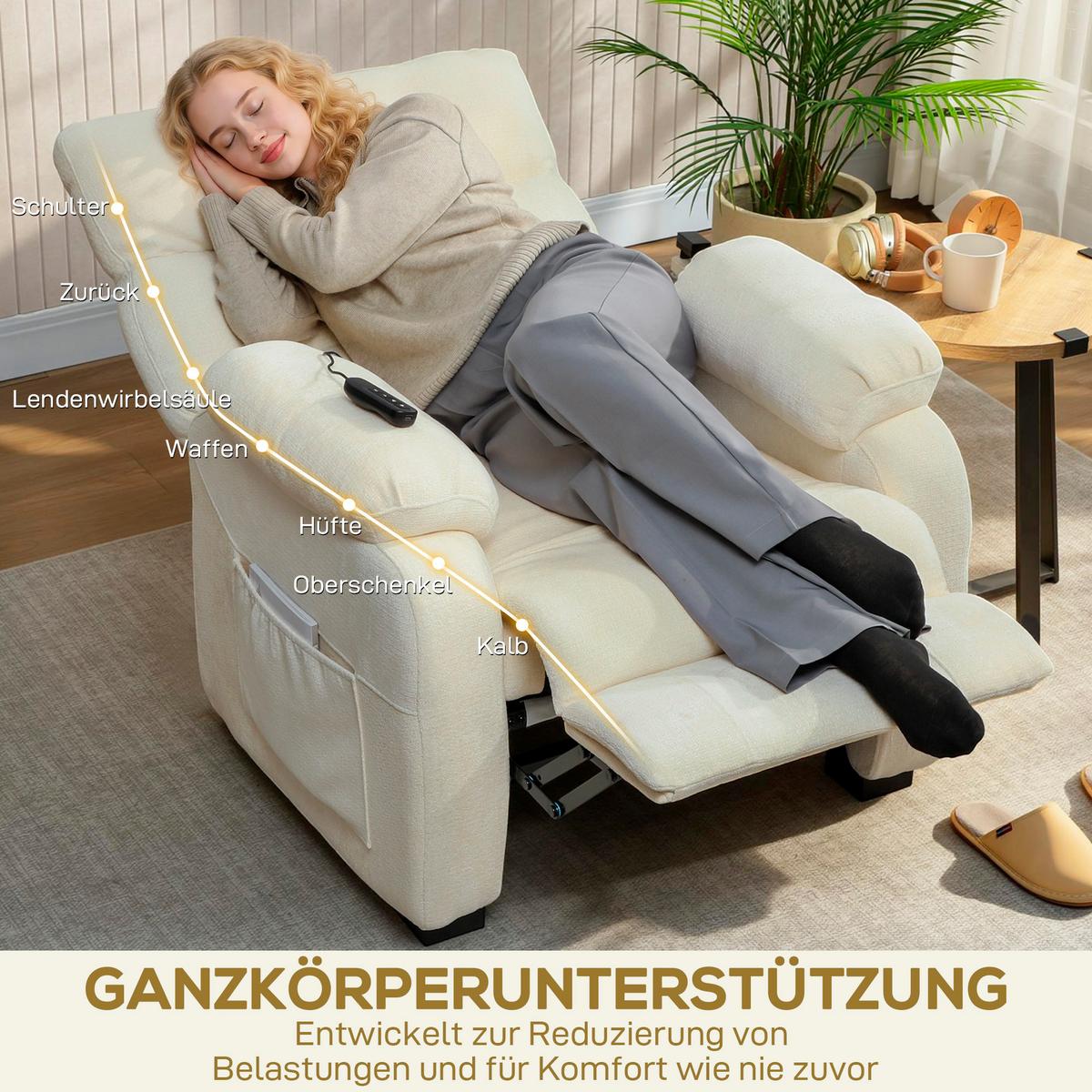 ELEKTRISCHER-RELAXSESSEL Samt 100 Prozent Polyester Metall Weiß - Schwarz/Weiß, Textil/Metall (90/105/96cm) - HOMCOM