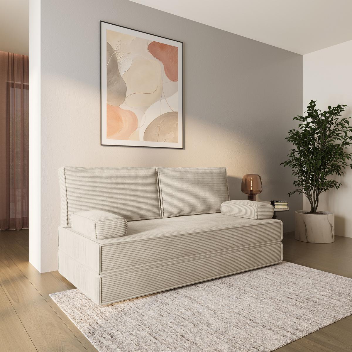 BETTSOFA SILAR aus Schaumstoff Cordstoff Creme Schlaffunktion - Creme, Textil (170/86/80cm) - MASSENO