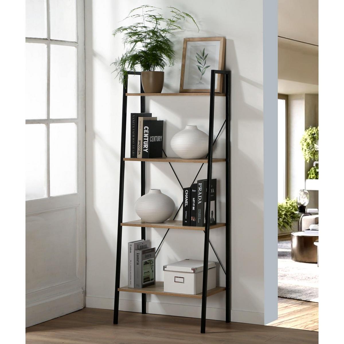 AUFBEWAHRUNGSREGAL mit 4 Ebenen im Industrial-Stil - L60 cm - Eschefarben, Metall (32.5/148/6.5cm) - Calicosy