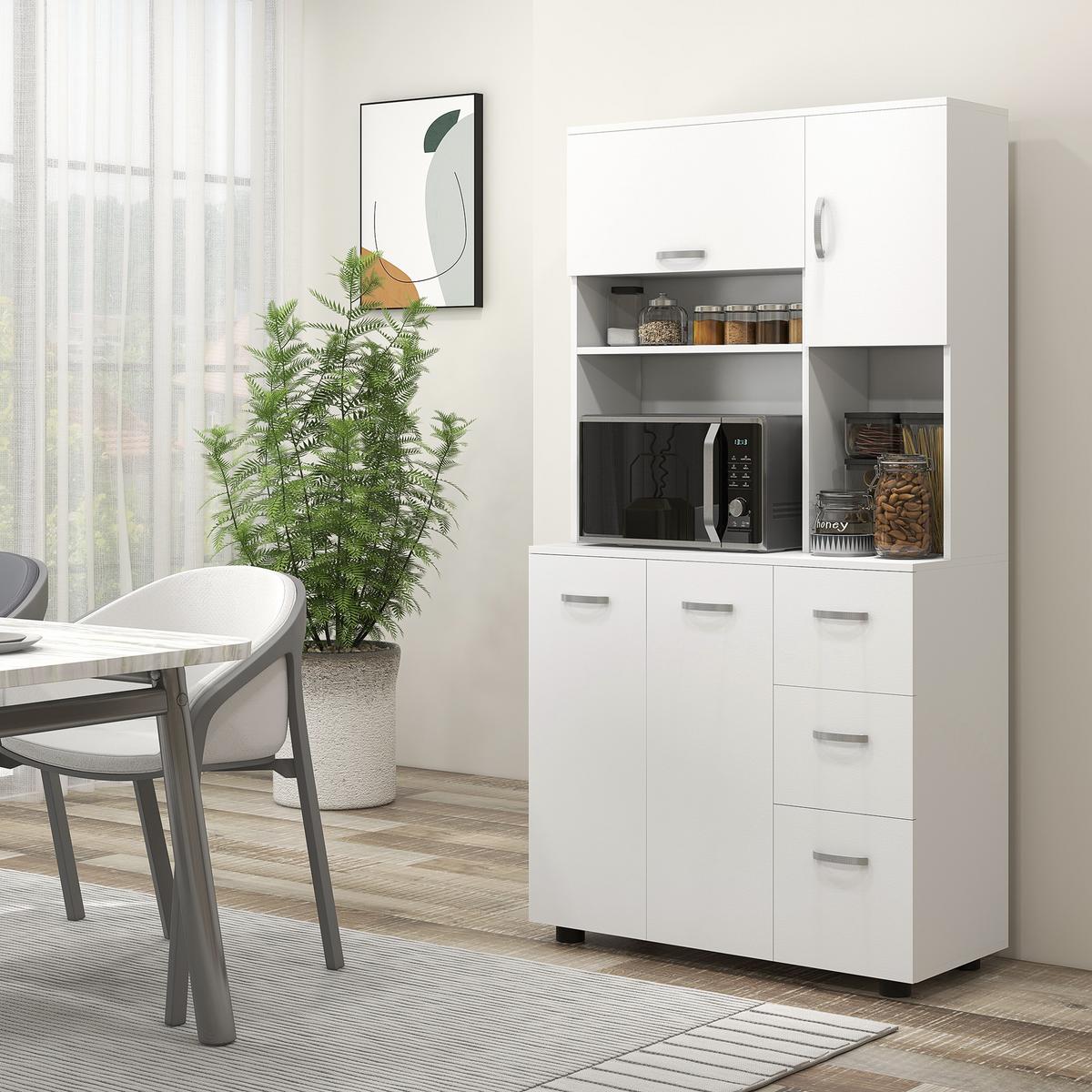 KÜCHENSCHRANK MDF Spanplatte Weiß - Weiß, Holzwerkstoff (39.5/168/89cm) - HOMCOM