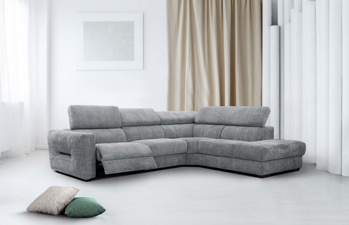 ECKSOFA CALVERA 5-Sitzer mit 1 Relaxfunktion, grau - Grau, Holzwerkstoff/Textil (297/239cm) - Wozimo