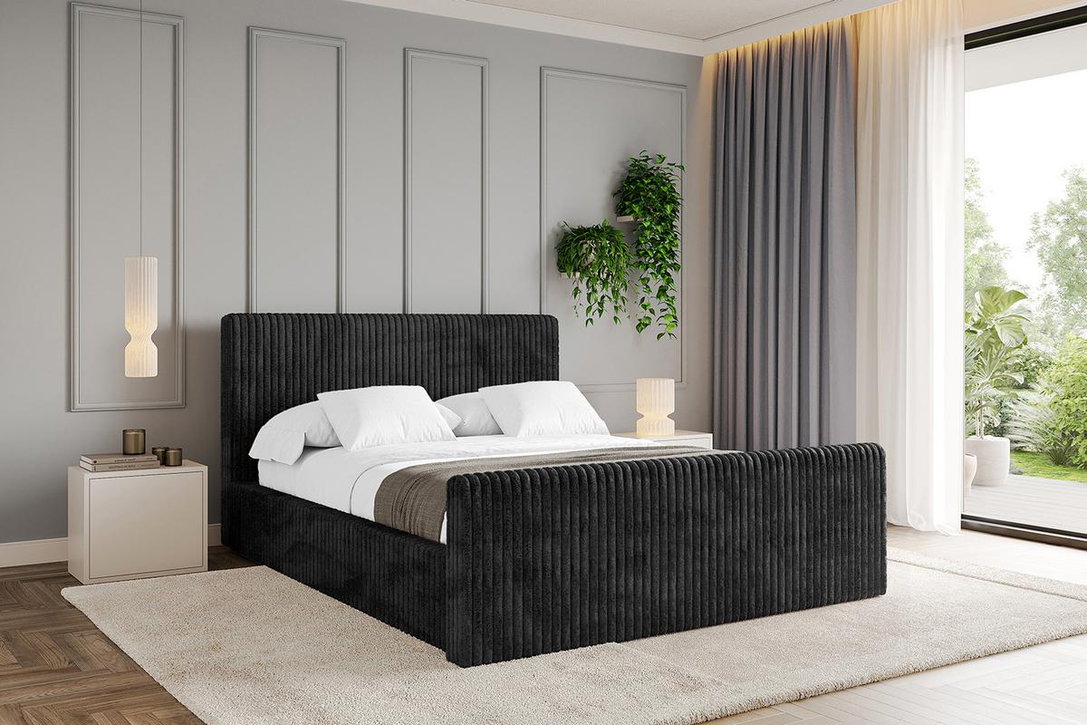 POLSTERBETT mit Bettkasten, Fußteil und Lattenrost, Boxbett mit Matratze H3/H4 - ALOVA-Z-V1 120x200 Schwarz - Schwarz, Holzwerkstoff/Textil (120/200cm) - ALTDECOR