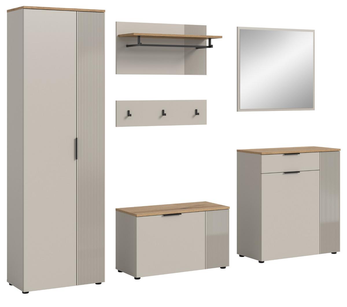GARDEROBEN-SET 6-teilig Kaschmir Sand und Eiche, Komplett-Set 250 x 190 cm - Kaschmir/Eichefarben, Holzwerkstoff/Kunststoff (250/190/36cm) - Inn.Furn