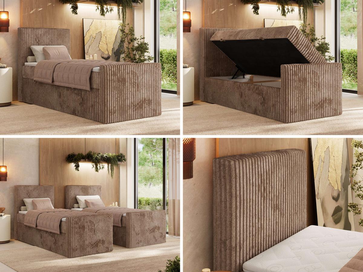 BOXBETT TILIANO DUO 90/200 - Braun Cord - H3 - Topper T25 - Links Seite - Braun, Textil (200/90cm) - MKS