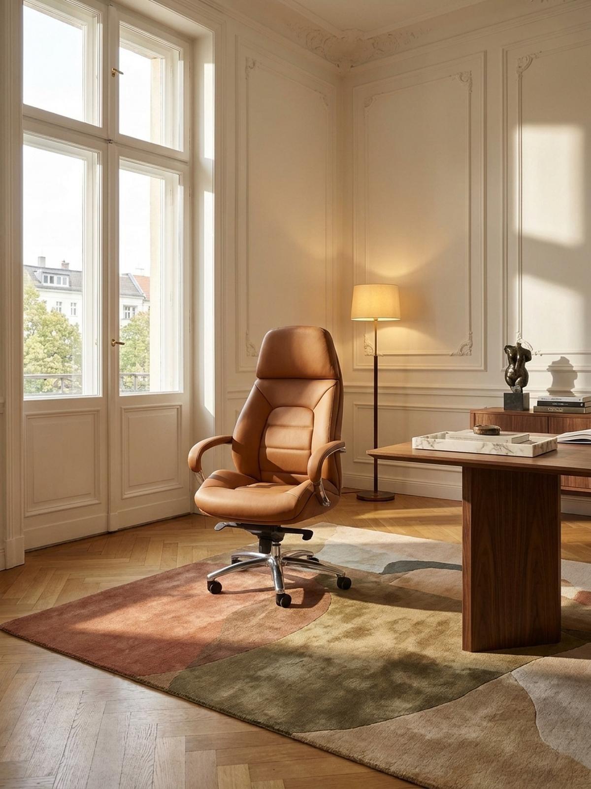 CHEFSESSEL Leder mit Multiblockwippmechanik bis 120 kg MIRON, Beige 67x67x137 cm - Beige/Silberfarben, Leder/Metall (67/137/67cm) - KADIMA DESIGN
