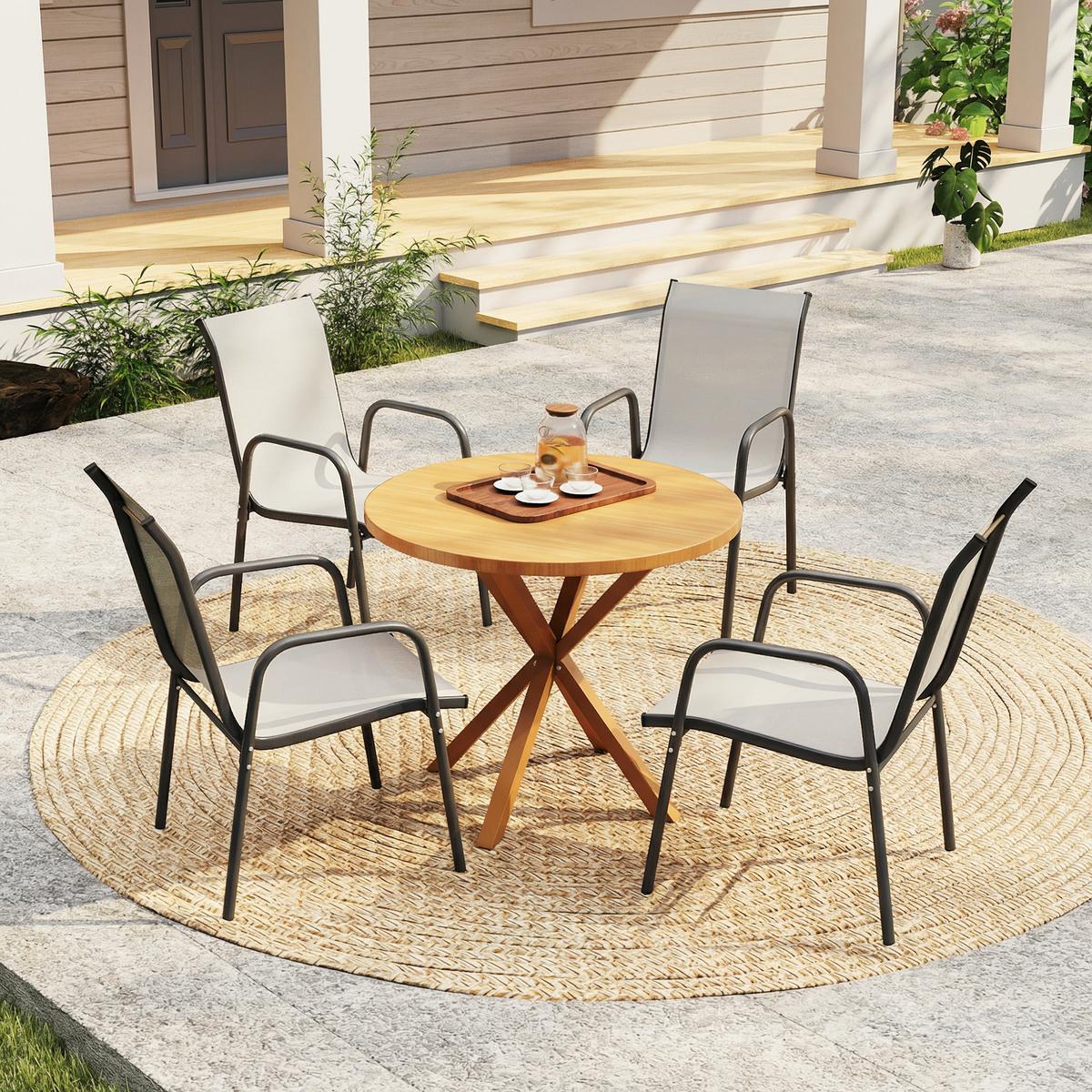 GARTENSTÜHLE 4er Set Metall Netzstoff Hellgrau - Hellgrau, Textil/Metall (51/87/69cm) - Outsunny