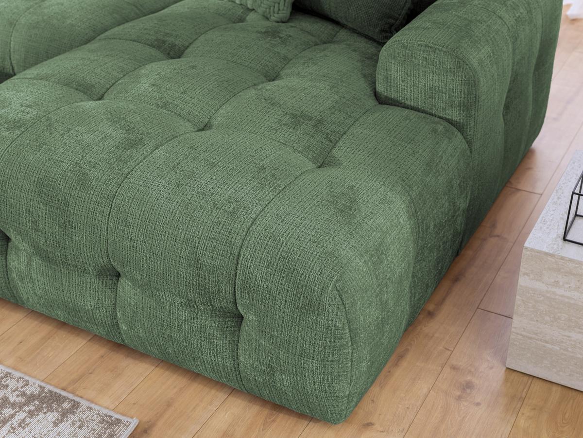 WOHNLANDSCHAFT in U-Form mit raffinierten Steppungen, 6-Sitzer, Wellenunterfederung, B323/T161/H79 cm, Chenille-Bezug in Grün / 21049 - Schwarz/Grün, Kunststoff/Textil (323/79/161cm) - luma-home