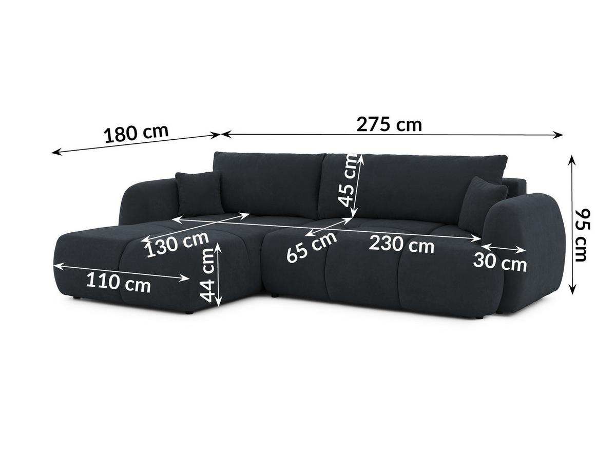 ECKSOFA Loretto aus natürlichem Schwarz Webstoff mit Schlaffunktion, Bettkasten und tiefen Steppungen in Bubble-Optik - Schwarz, Holz/Kunststoff (180/275cm) - S-Style