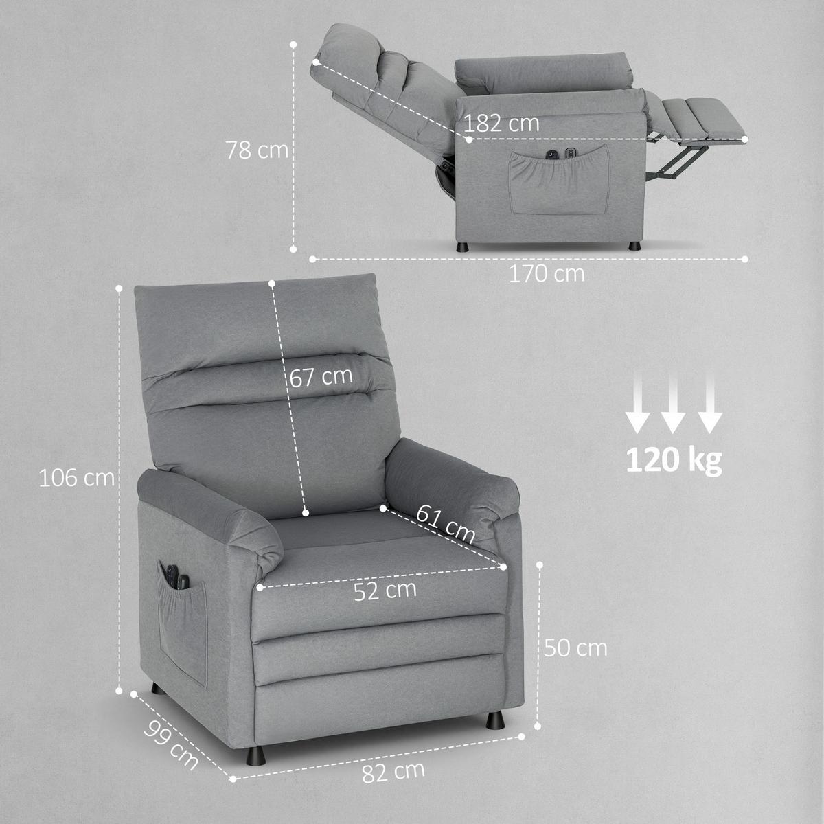 MASSAGESESSEL mit Neigung aus Samt Grau - Schwarz/Grau, Textil/Metall (82/106/99cm) - HOMCOM