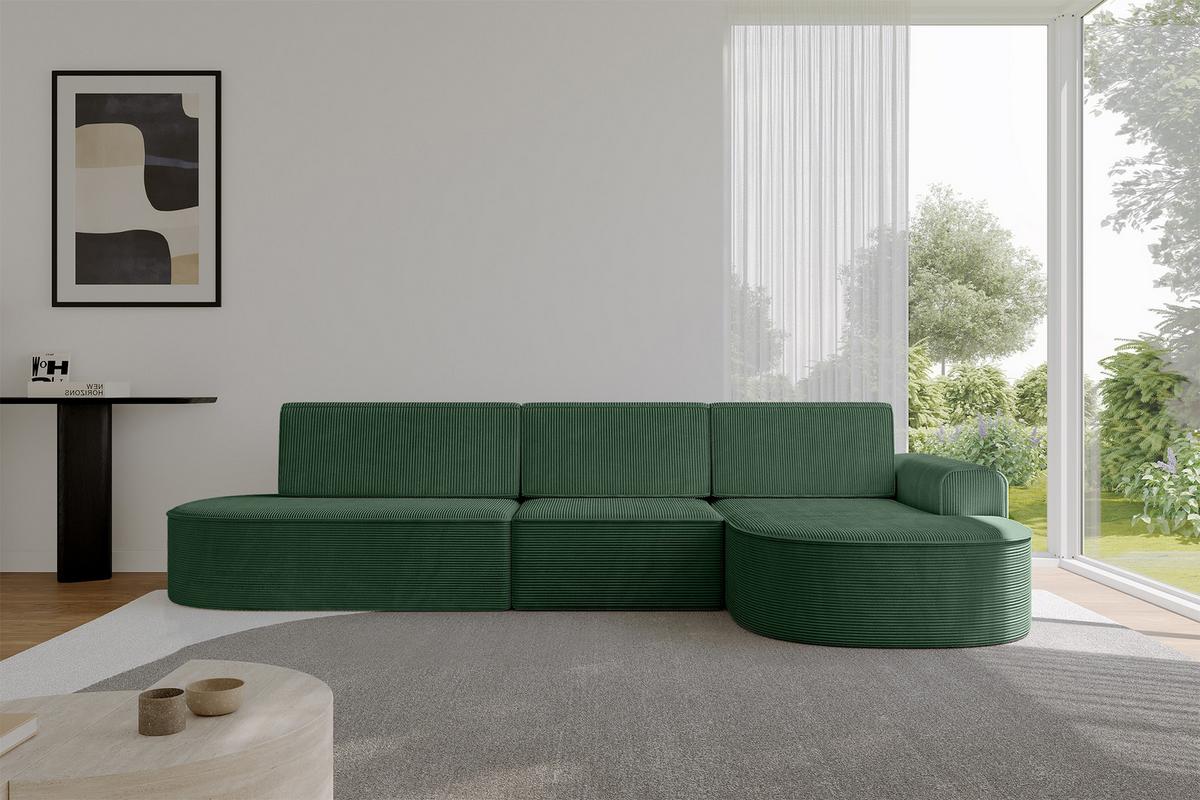 ECKSOFA mit Schlaffunktion Ottomane RECHTS MARI L2-S 368X167X85 Grün Cord - Dunkelgrün/Schwarz, Holzwerkstoff/Kunststoff (167/368cm) - ALTDECOR