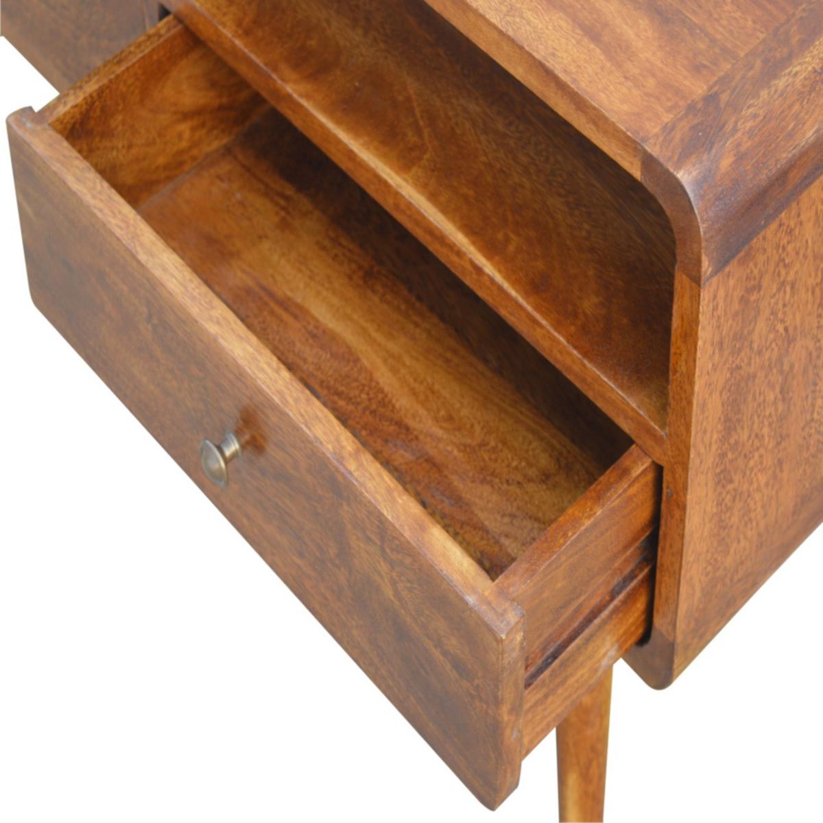 MEDIENUNIT Massives Mangoholz Gewölbte, Kastanienholz-Finish, mit 2 Schubladen - Messingfarben/Braun, Holz/Metall (90/47/35cm) - Artisan Furniture