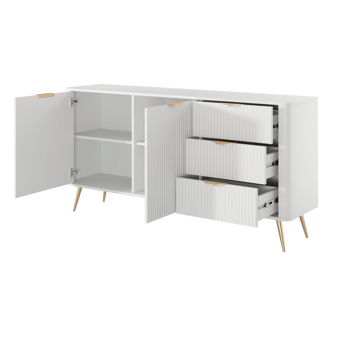 SIDEBOARD Vespasia 2T 3S Beige 163,2/81,2/38 cm – Geriffelte Fronten - Goldfarben/Weiß, Holzwerkstoff/Metall (163.2/81.2/38cm) - AX Living
