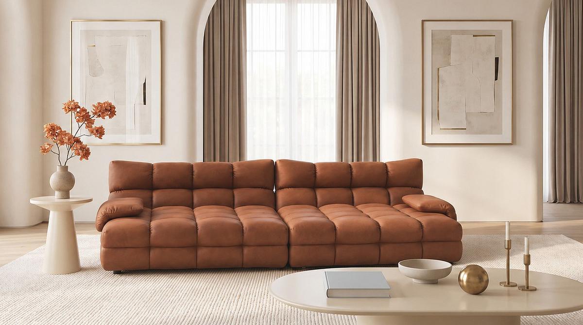 BIG SOFA AMIA Braun Lederfaserstoff - Schwarz/Braun, Leder/Kunststoff (290/86/178cm) - KAWOLA