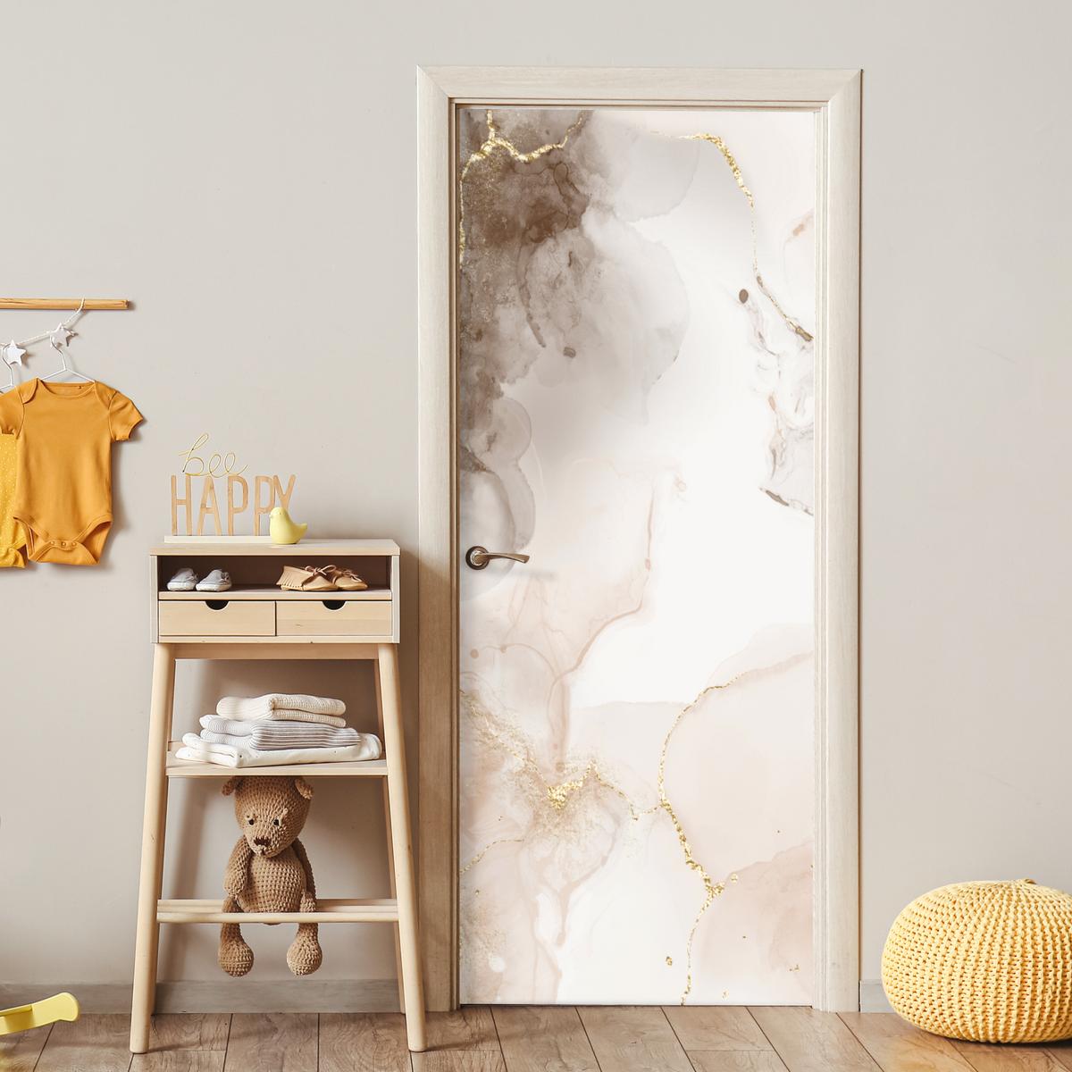 TÜRAUFKLEBER Marmor - Braun - Linie 90x215 cm - Türtapete - Champagner, Kunststoff (90/0.1cm) - MuchoWow