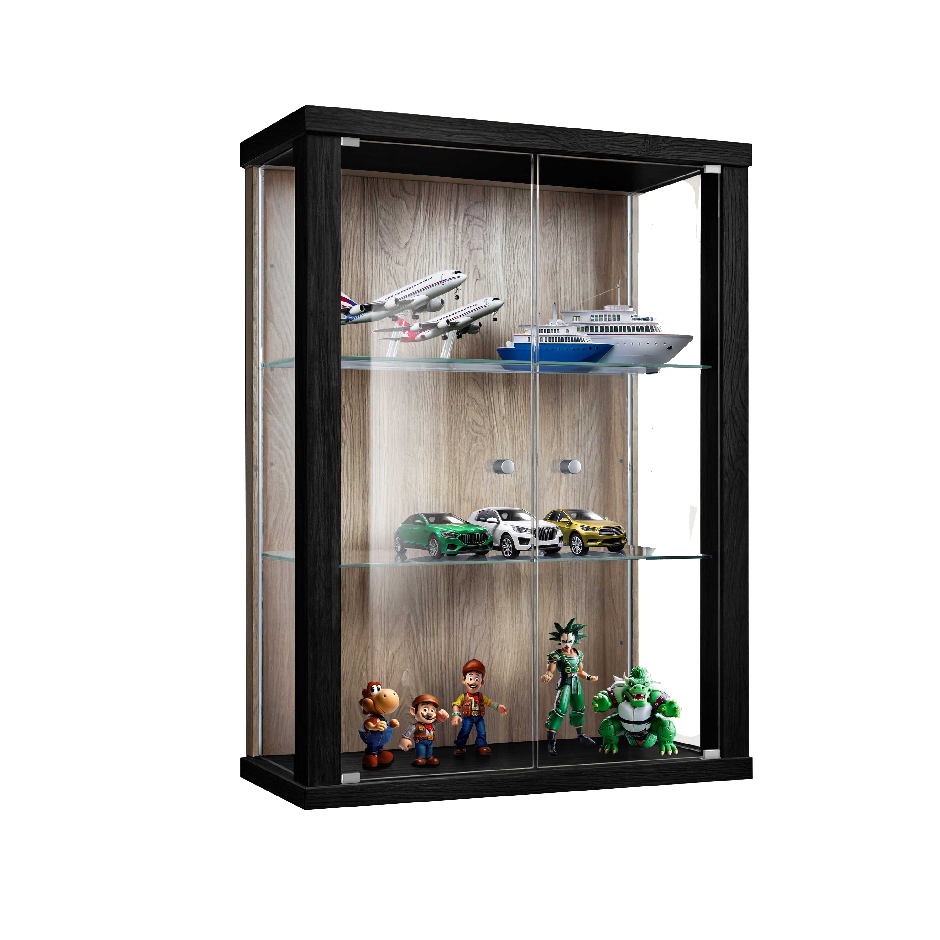 HÄNGEVITRINE 25/60/80 cm mit 2 höhenverstellbaren Glasböden - Transparent/Silberfarben, Glas/Holzwerkstoff (60/80/25cm) - K-Möbel
