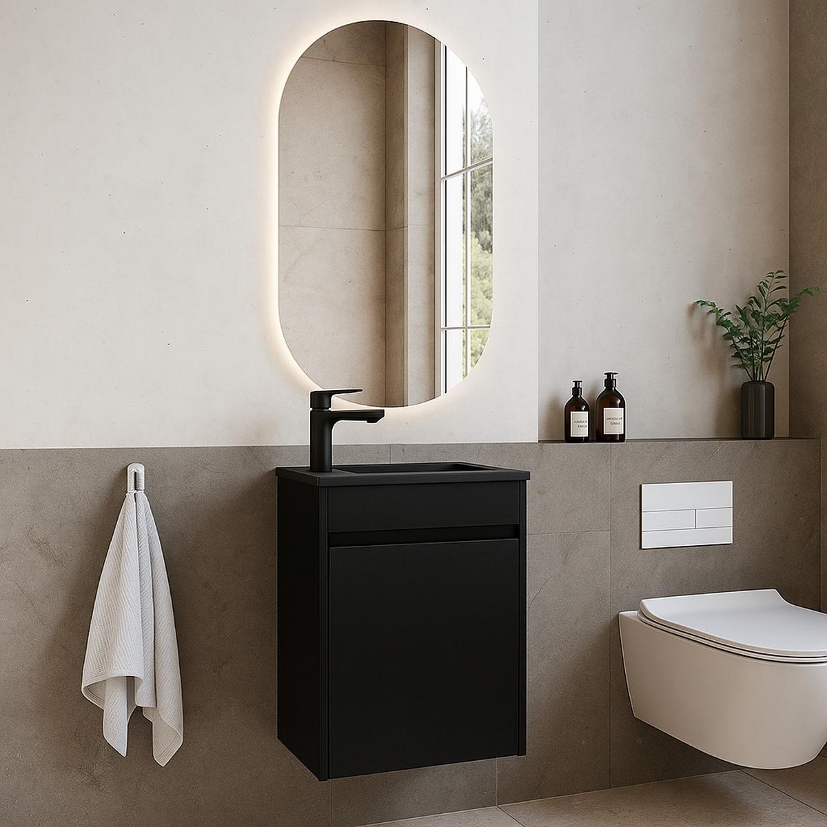 GÄSTE-WC-MÖBELSET Sinta 2 Teile Schwarz Holz - Schwarze Waschbecken - 40 x 22 x 54 cm - Schwarz, Holz (40/54/22cm) - Badplaats