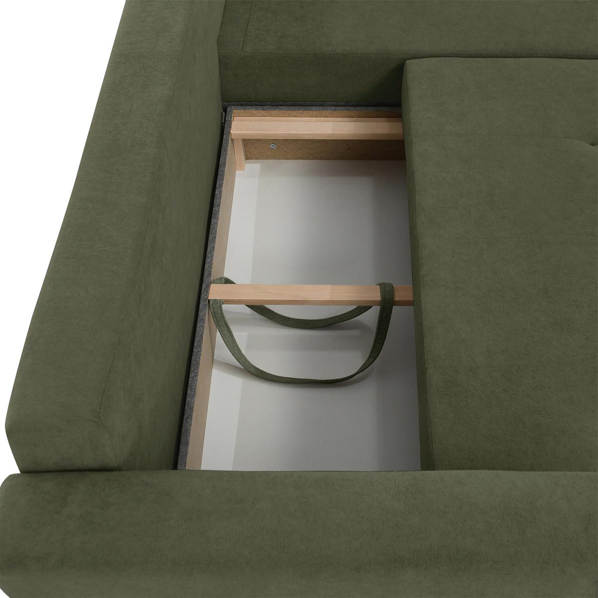 ECKSCHLAFSOFA Verona mit Bettkasten und universeller Ottomane 240 cm, Olivgrün - Olivgrün, Textil (240/148cm) - Beautysofa
