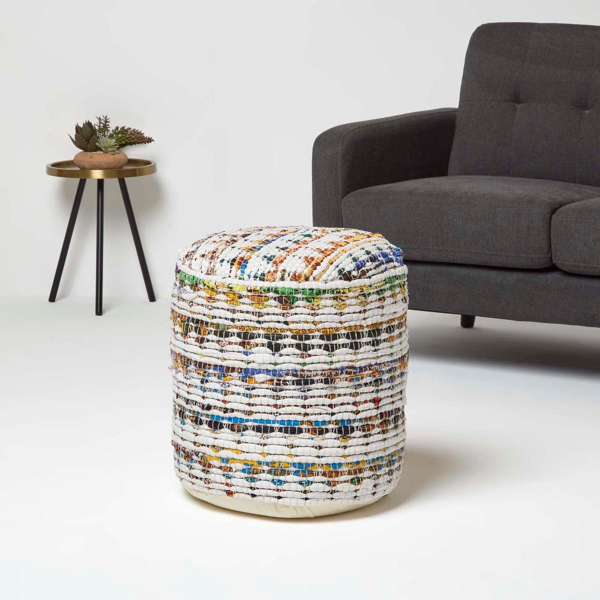 SITZPOUF rund, creme-bunt gemustert 40/40/45 cm - Multicolor, Textil (45/40/45cm) - Homescapes