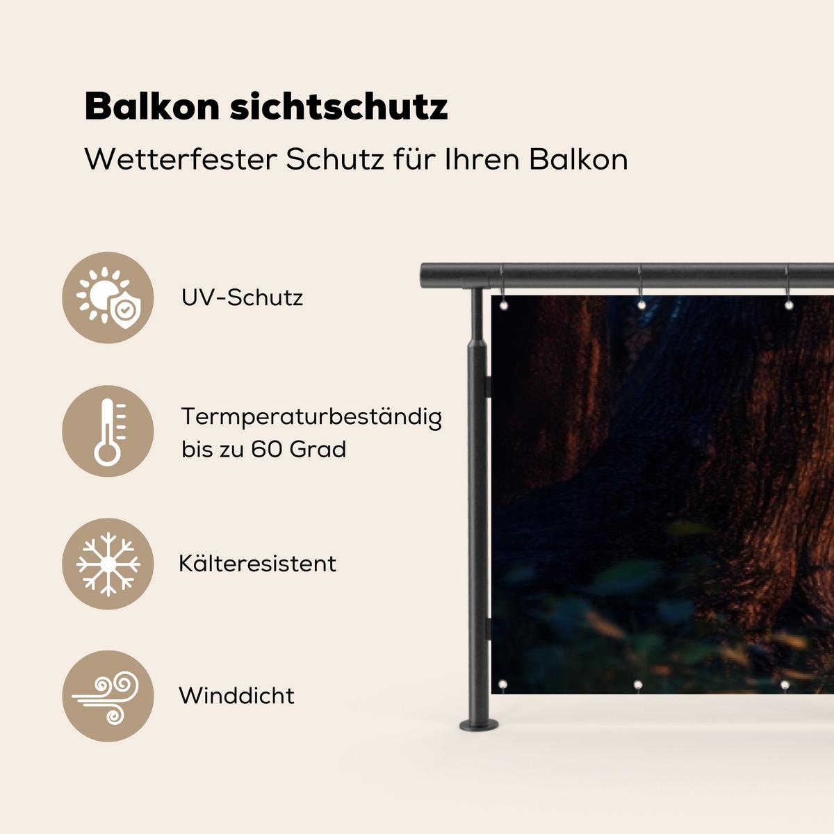 BALKON-SICHTSCHUTZ Lagerfeuer - See - Abendlicht Groß 500x80 cm - Dunkelblau, Kunststoff (500/80cm) - MuchoWow