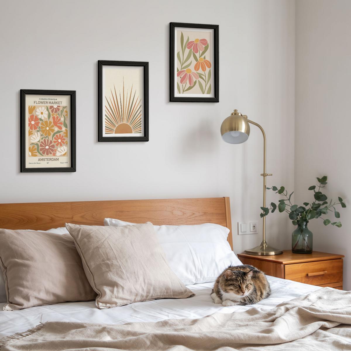 BILDER SET 3er Set - 20x30 cm Schwarzer Rahmen - Pastellfarbene Sonnenblumen - Schwarz, Kunststoff (20/30cm) - TULUP