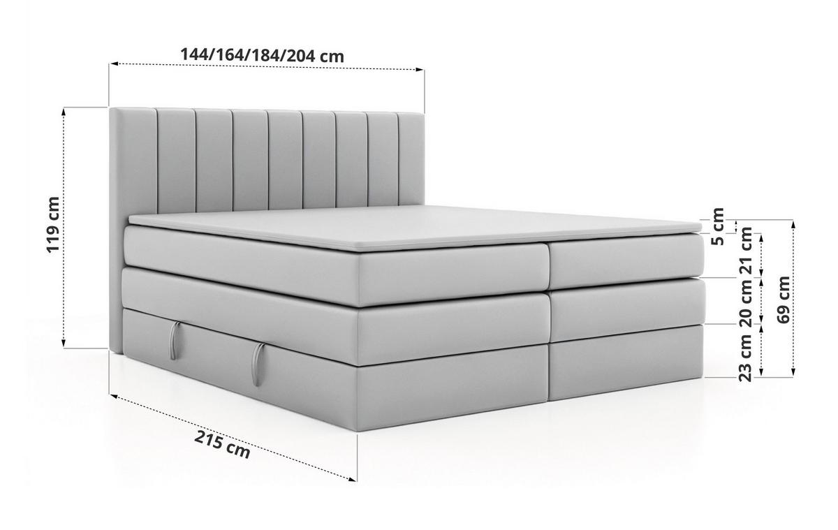 BOXSPRINGBETT ALVER KING 200/200 - Hellgrau Velvet - H3 - Hellgrau, Textil (200/200cm) - MKS