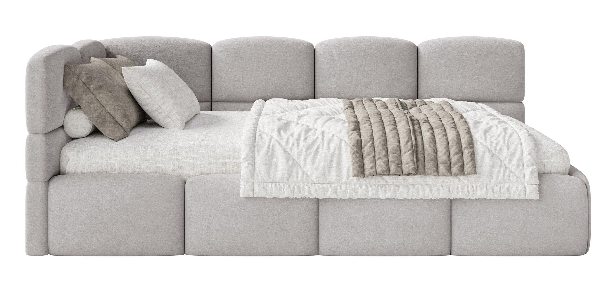 JUGENDBETT Cloudy Hellgrau 90x200 cm, mit Matratze, Kopfteil links, Samt - Hellgrau/Schwarz, Kunststoff/Textil (90/200cm) - Selsey