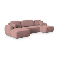WOHNLANDSCHAFT SAVONA K Rosa Plüsch-Stoff mit Schlaffunktion - Schwarz/Rosa, Holz/Kunststoff (320/90/148cm) - MASSENO