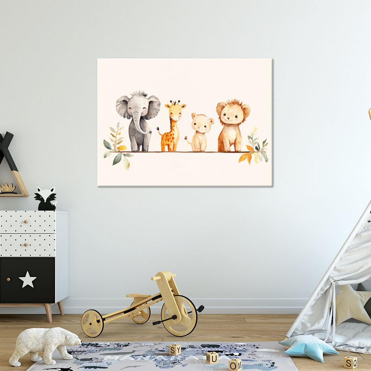 WANDBILD für kinderzimmer afrikanische bunte tiere in beige - Beige, Textil (90/60cm) - Feeby