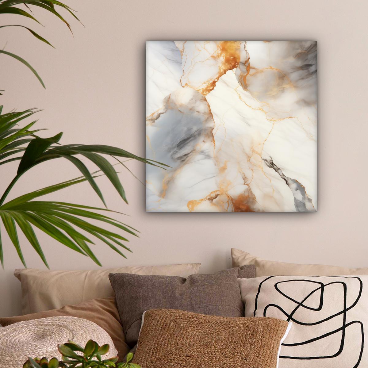 LEINWANDBILD Marmor - Grau - Gold Wandbild Wohnzimmer 50x50 cm - Weiß, Textil (50/50cm) - MuchoWow