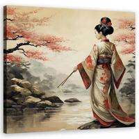 WANDBILD geisha landschaft japan - Beige, Textil (30/30cm) - Feeby
