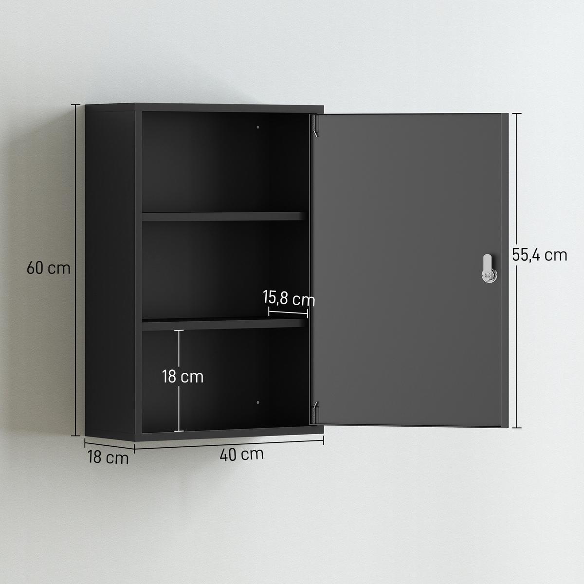 MEDIZINSCHRANK Metall Schwarz - Schwarz, Metall (18/60/40cm) - Kleankin