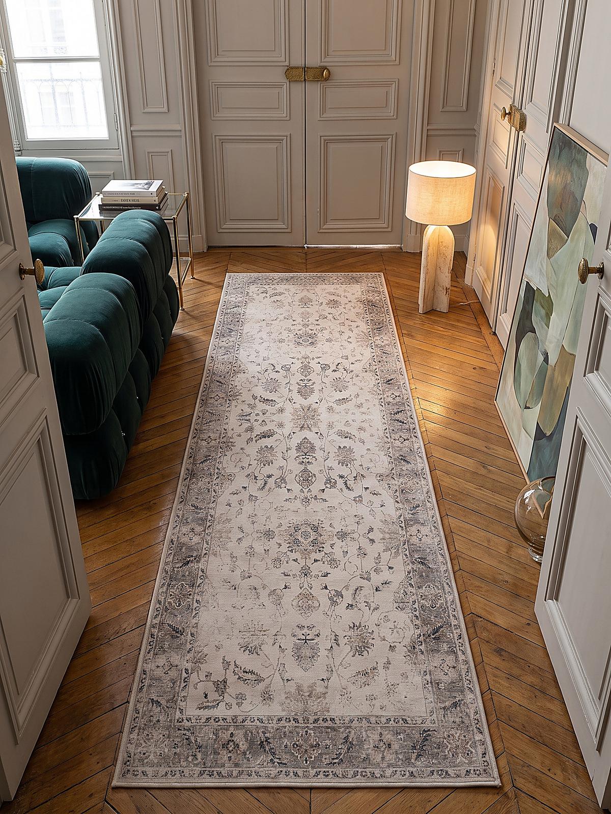 LÄUFER waschbar, mit floralen Ornamenten, aus Polyester, VERNANTE in Beige-Grau, 80 x 250 cm - Beige, Textil (80/250cm) - KADIMA DESIGN