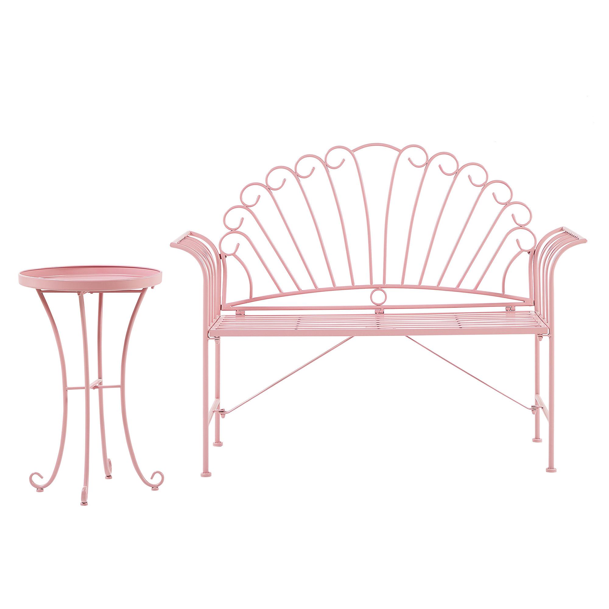 BALKONSET 2-Sitzer rosa Metall Bank mit Beistelltisch Cavinia - Pink, Metall - Beliani