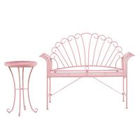 BALKONSET 2-Sitzer rosa Metall Bank mit Beistelltisch Cavinia - Pink, Metall - Beliani