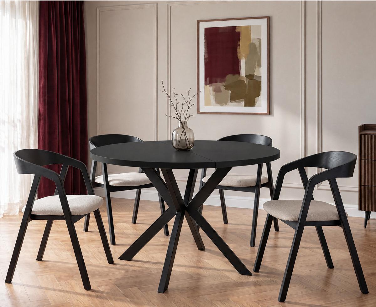 ESSTISCH Valeo runder ausziehbarer, Schwarz 100-180/100/76 cm - Schwarz, Holzwerkstoff/Metall (100/180/76cm) - WFL GROUP
