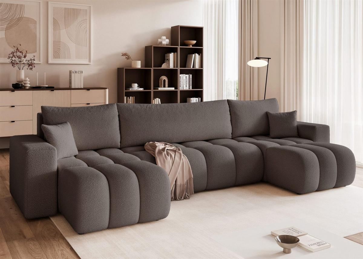 WOHNLANDSCHAFT Anabel Schlaffunktion - Dunkelgrau, Holzwerkstoff/Textil (318/79/145cm) - Fun Möbel