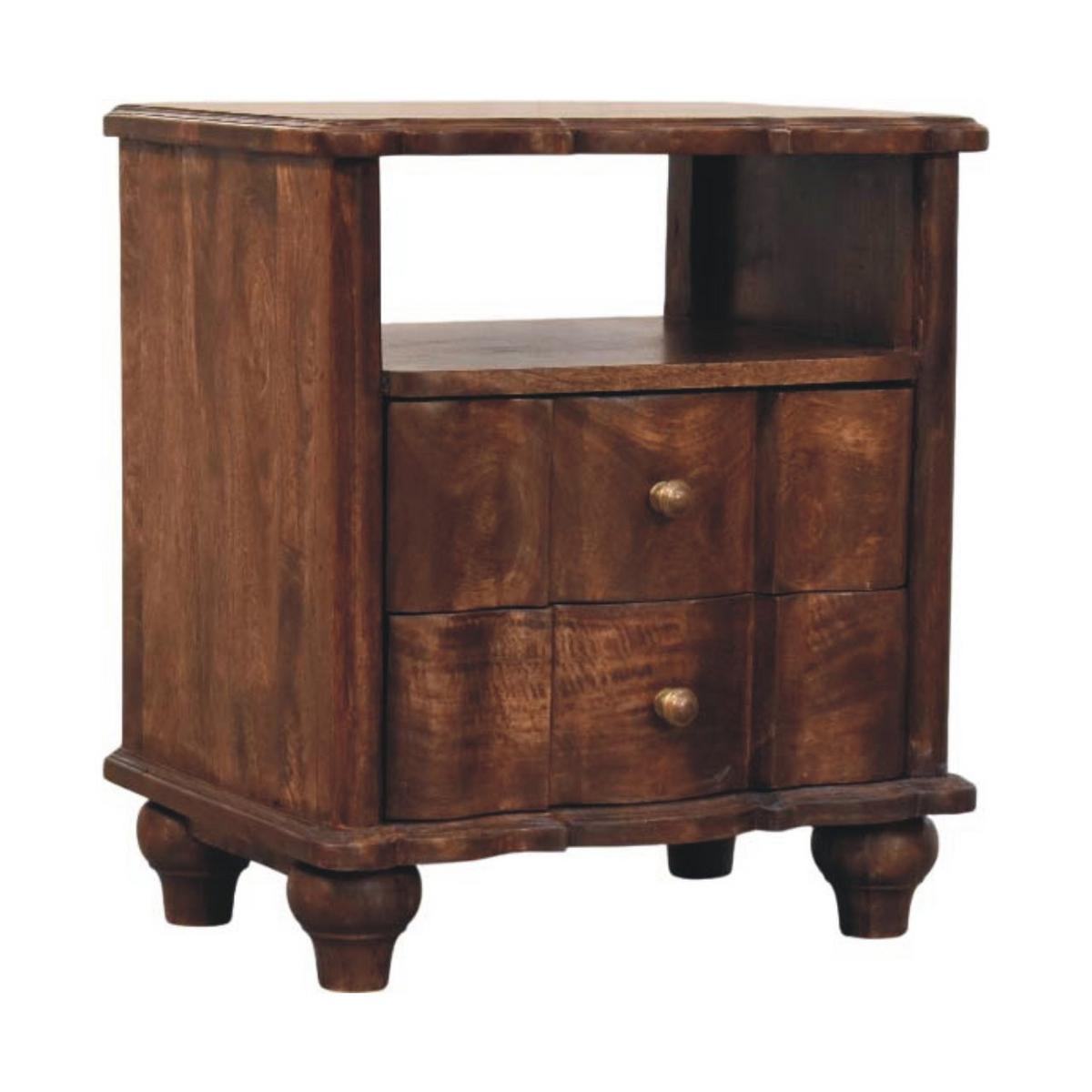 NACHTKASTEN 2 Schubladen und Offenes Regal, Dunkelbraun - Dunkelbraun/Messingfarben, Holz/Metall (55/63/40cm) - Artisan Furniture