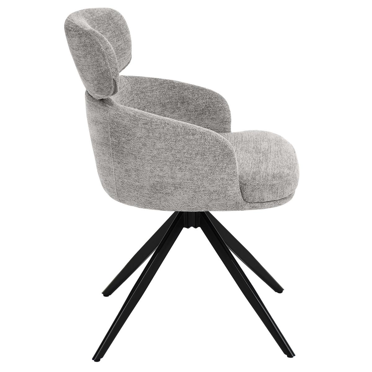 DREHSTUHL Tuso, Polsterstuhl mit Armlehnen und Kopfstütze, Bouclé-Stoff, Hellgrau - Hellgrau/Schwarz, Metall (49/81/55cm) - Beautysofa